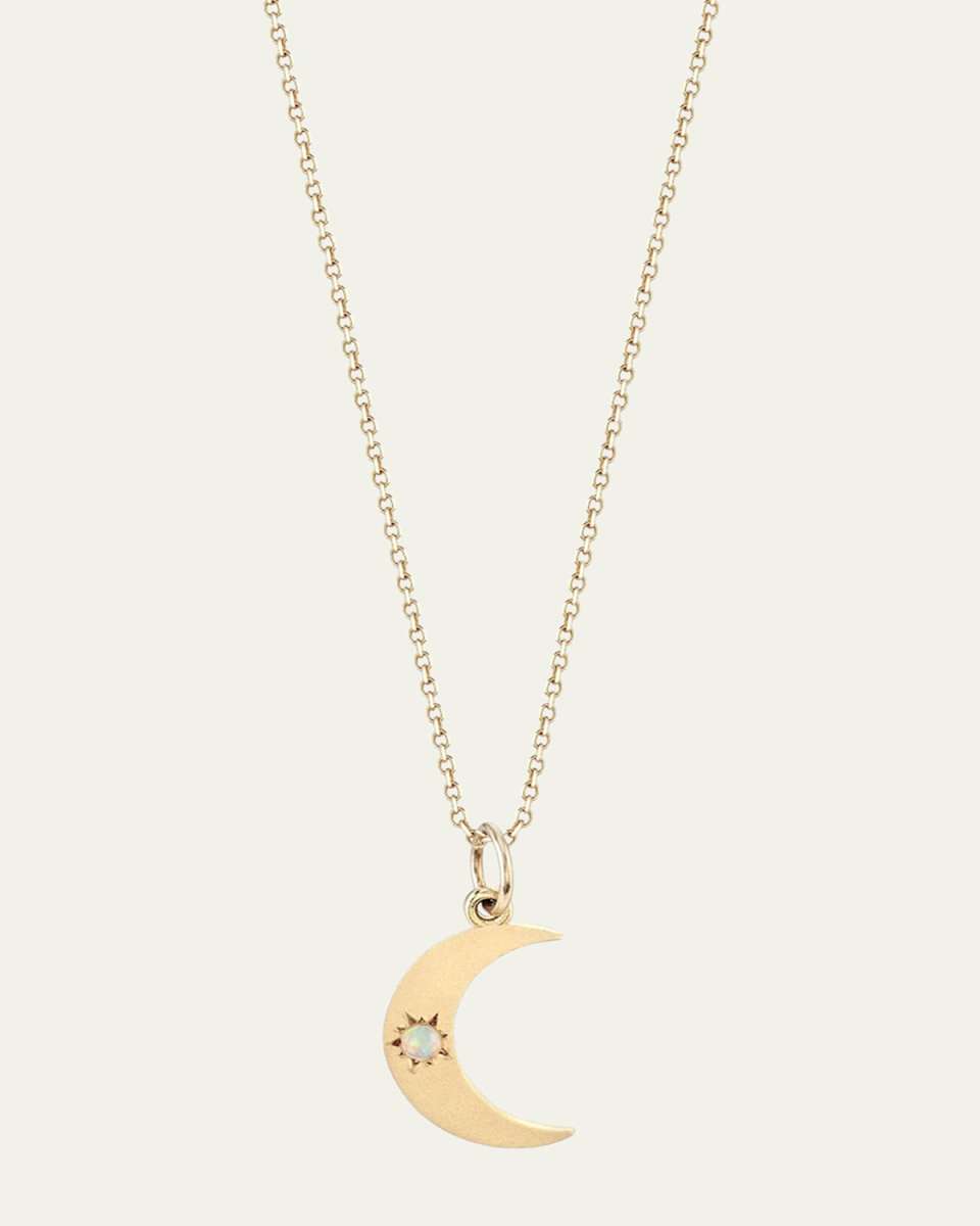 Crescent Moon Phase Necklace with Opal Center